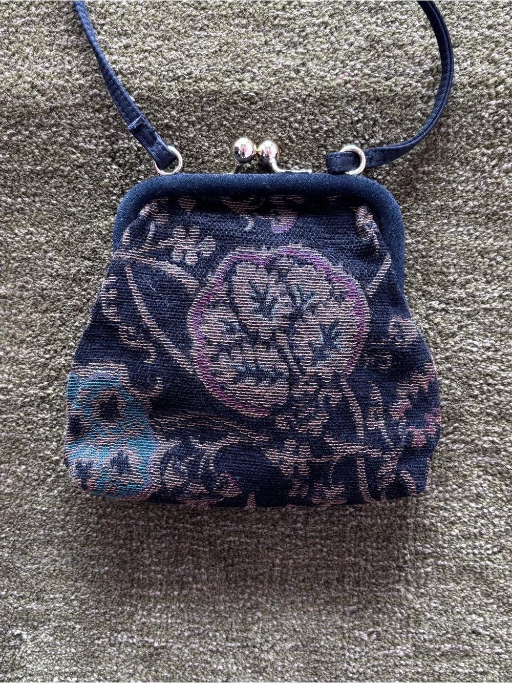 Vintage Liz Claiborne Coin Purse Crossbody Evening Bag Floral Embroidery